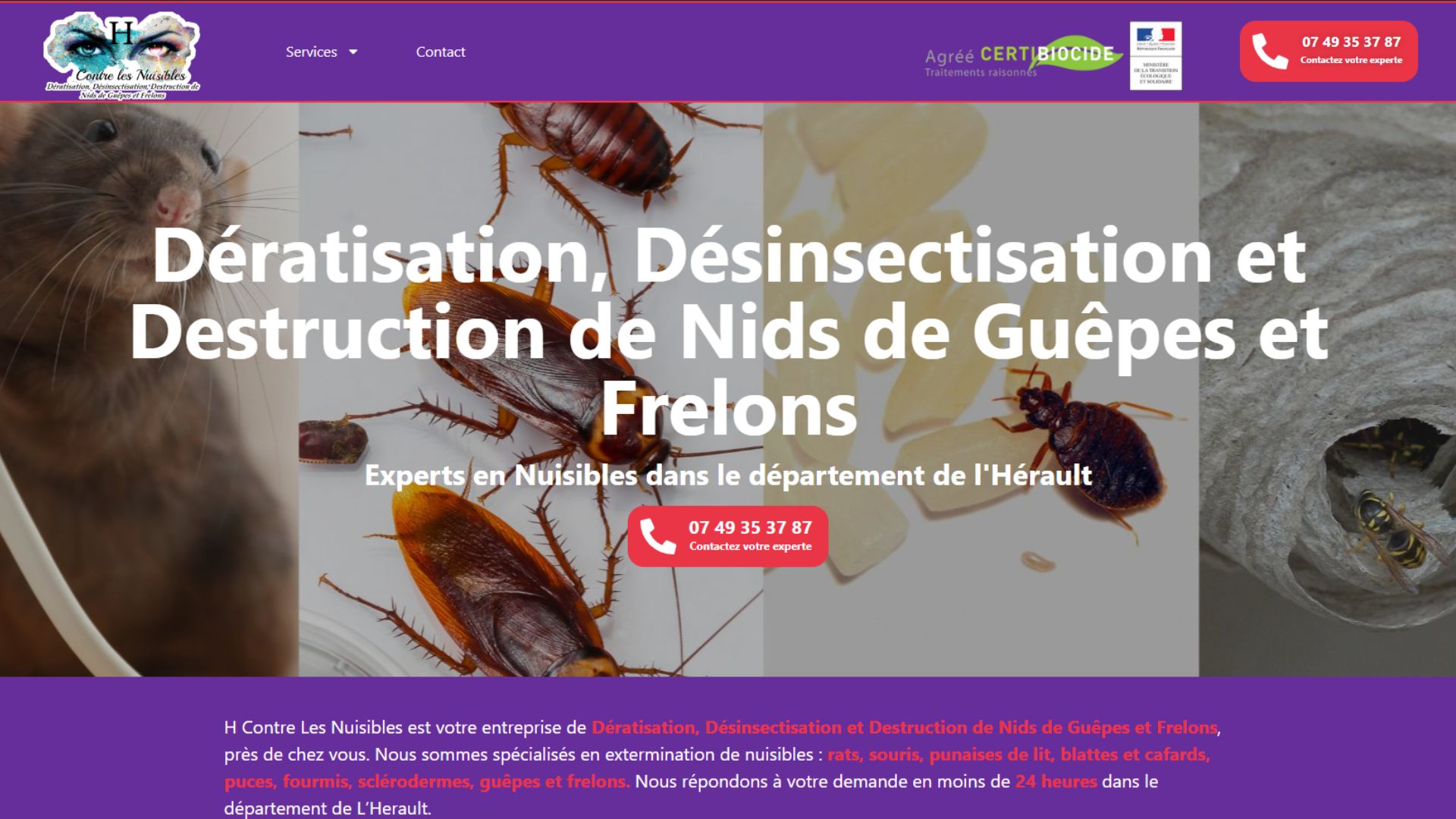 Site de Entreprise de Dératisation, Désinsectisation et Destruction