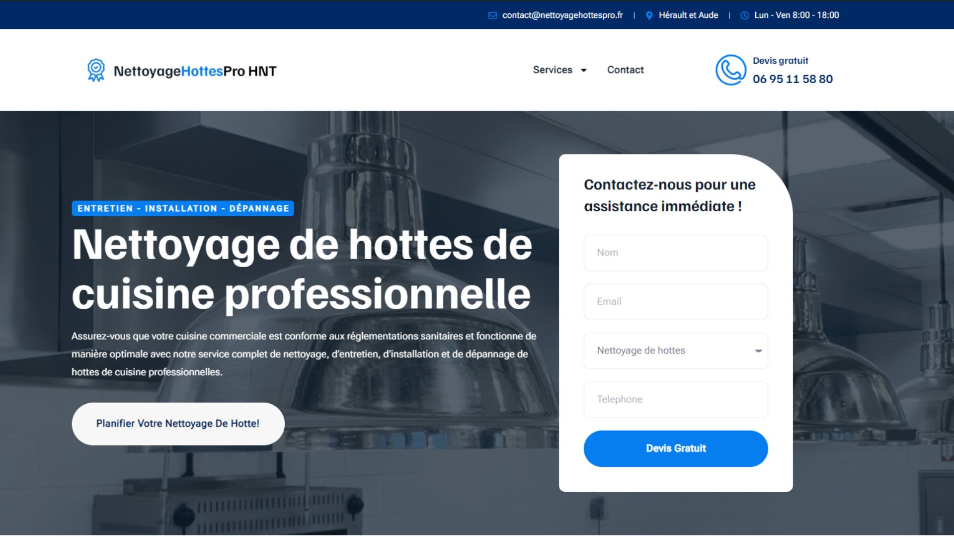 Site de Nettoyage de hottes de cuisine professionnelle